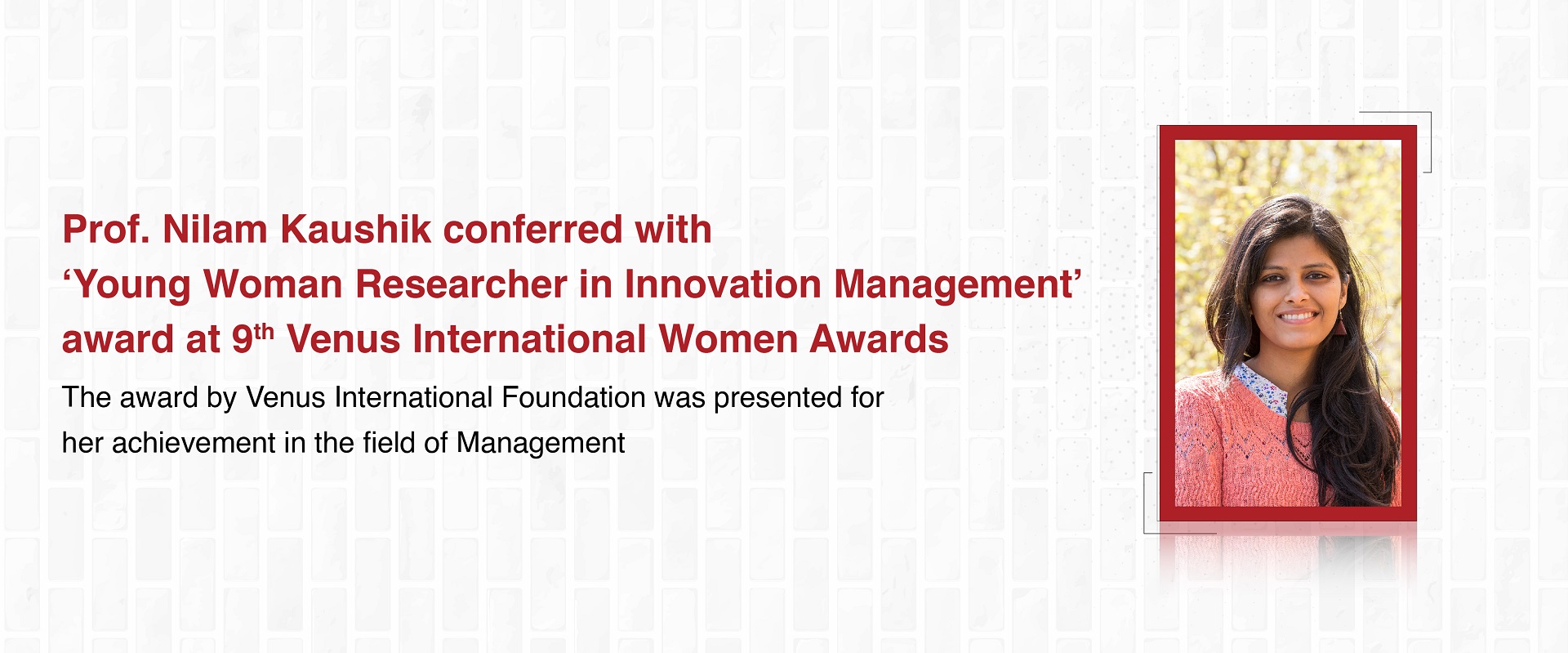 Prof. Nilam Kaushik conferred with ‘Young Woman Researcher in Innovation Management’ award at 9th Venus International Women Awards 